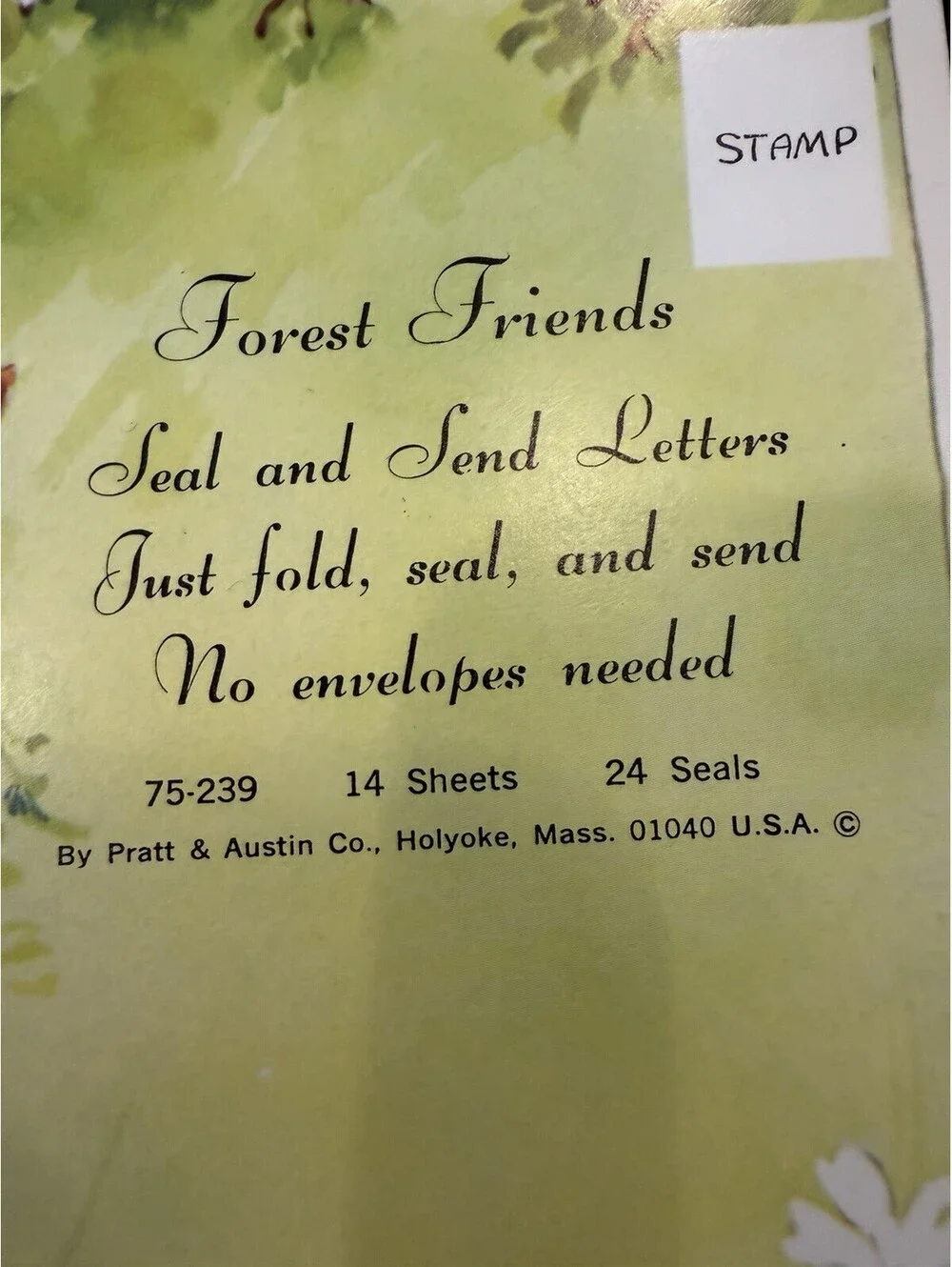 Vtg Pratt Austin Forest Friends Seal & Send Deer Stationary Pad